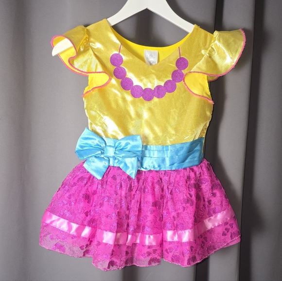 Disney Fancy Nancy Dress-Up Costume 7/8 Pink Gold Blue Bow Dress Only No Wings - Picture 1 of 8